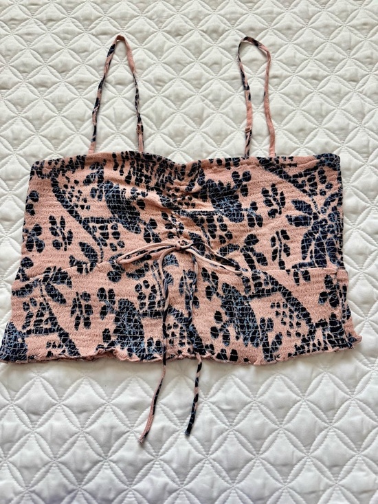 Free People Tops - Free People FP One Maia Smocked Bandeau Crop Top Pink Blue Floral Boho Sz Large